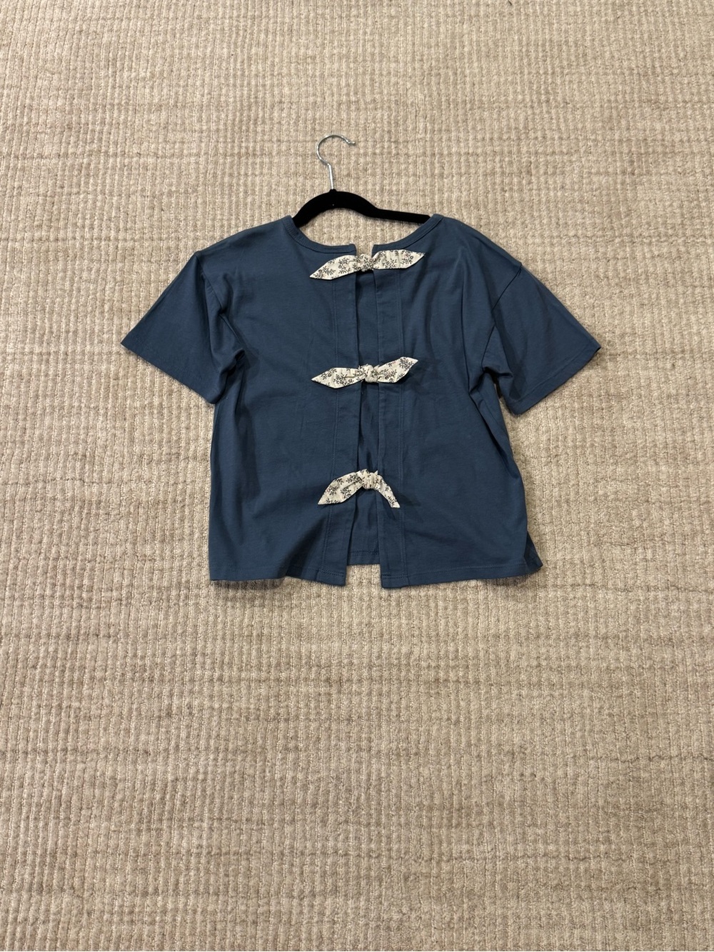 Nordstrom Girls Blue Bow Back Short Sleeve Top Size L 10/12